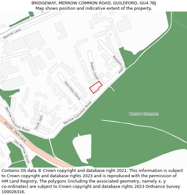 BRIDGEWAY, MERROW COMMON ROAD, GUILDFORD, GU4 7BJ: Location map and indicative extent of plot