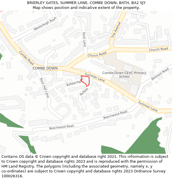 BRIERLEY GATES, SUMMER LANE, COMBE DOWN, BATH, BA2 5JY: Location map and indicative extent of plot