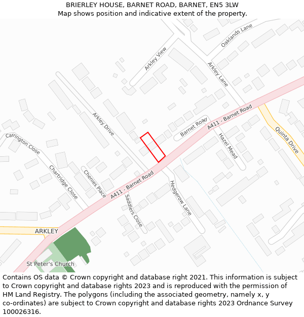 BRIERLEY HOUSE, BARNET ROAD, BARNET, EN5 3LW: Location map and indicative extent of plot