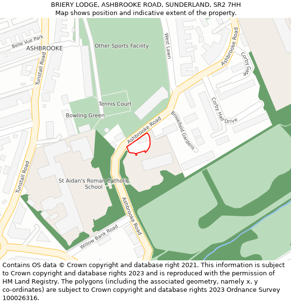 BRIERY LODGE, ASHBROOKE ROAD, SUNDERLAND, SR2 7HH: Location map and indicative extent of plot