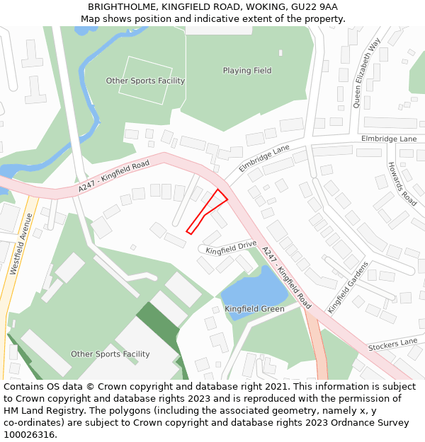 BRIGHTHOLME, KINGFIELD ROAD, WOKING, GU22 9AA: Location map and indicative extent of plot