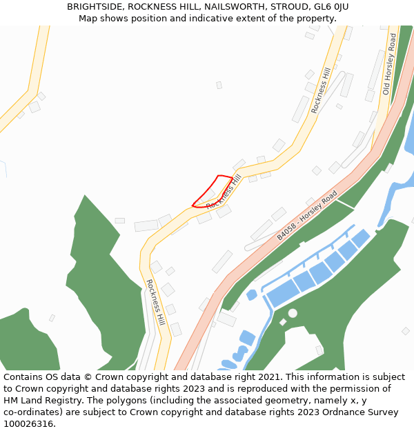 BRIGHTSIDE, ROCKNESS HILL, NAILSWORTH, STROUD, GL6 0JU: Location map and indicative extent of plot