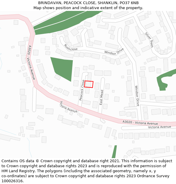 BRINDAVAN, PEACOCK CLOSE, SHANKLIN, PO37 6NB: Location map and indicative extent of plot