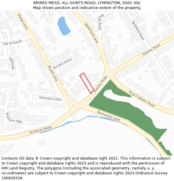 BRINES MEAD, ALL SAINTS ROAD, LYMINGTON, SO41 3QL: Location map and indicative extent of plot