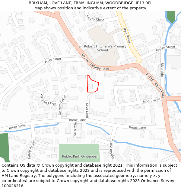 BRIXHAM, LOVE LANE, FRAMLINGHAM, WOODBRIDGE, IP13 9EL: Location map and indicative extent of plot