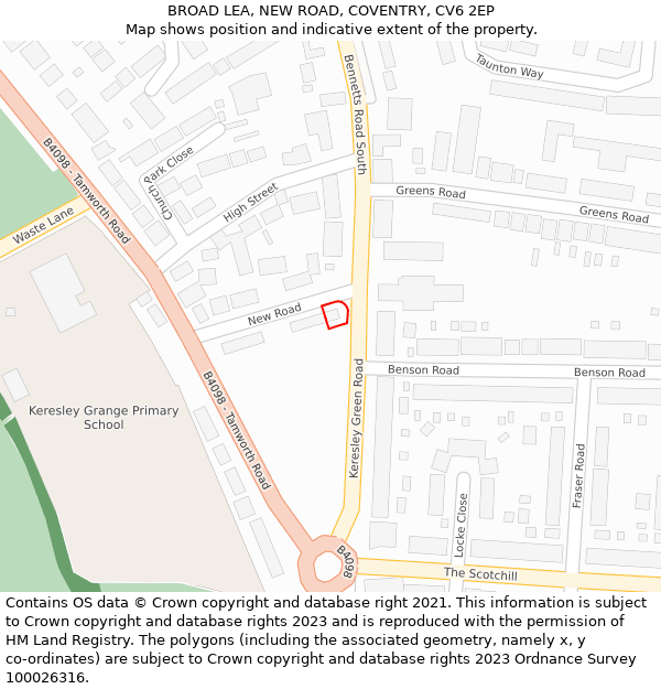 BROAD LEA, NEW ROAD, COVENTRY, CV6 2EP: Location map and indicative extent of plot