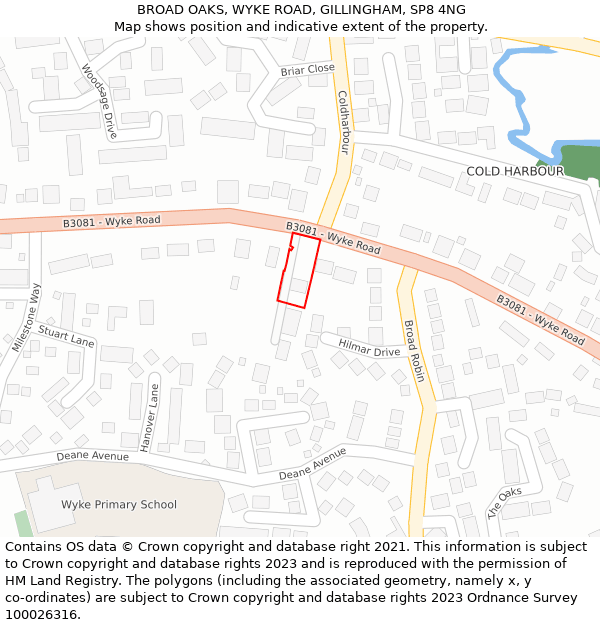 BROAD OAKS, WYKE ROAD, GILLINGHAM, SP8 4NG: Location map and indicative extent of plot