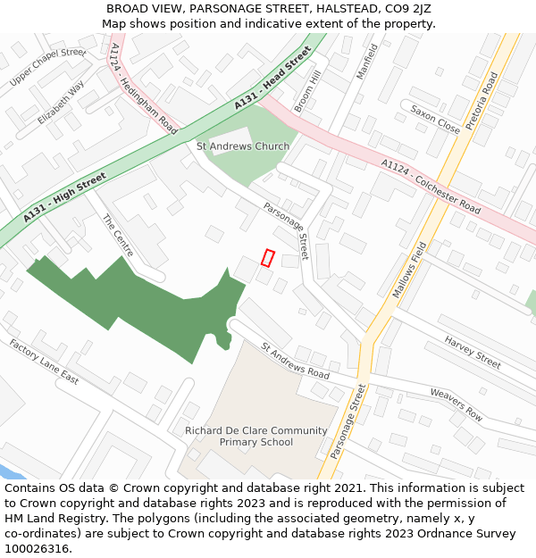 BROAD VIEW, PARSONAGE STREET, HALSTEAD, CO9 2JZ: Location map and indicative extent of plot