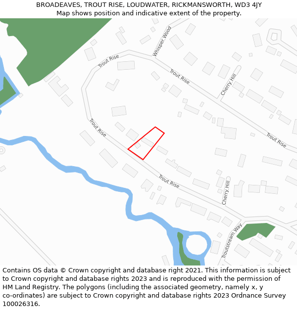 BROADEAVES, TROUT RISE, LOUDWATER, RICKMANSWORTH, WD3 4JY: Location map and indicative extent of plot