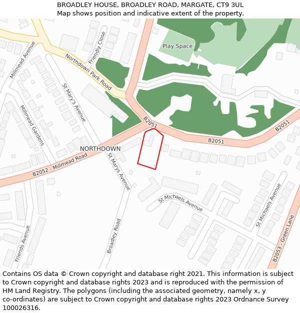 BROADLEY HOUSE, BROADLEY ROAD, MARGATE, CT9 3UL: Location map and indicative extent of plot