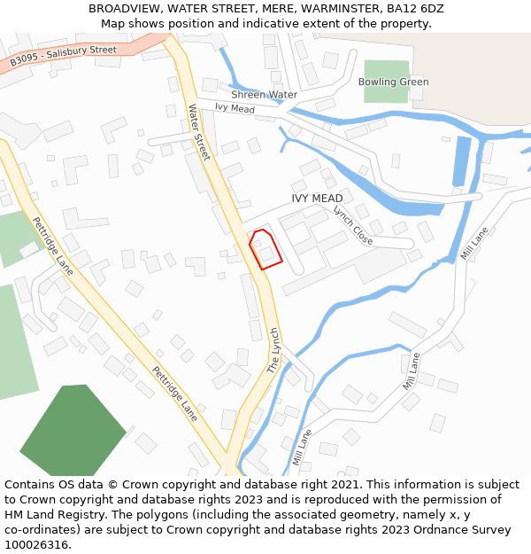 BROADVIEW, WATER STREET, MERE, WARMINSTER, BA12 6DZ: Location map and indicative extent of plot
