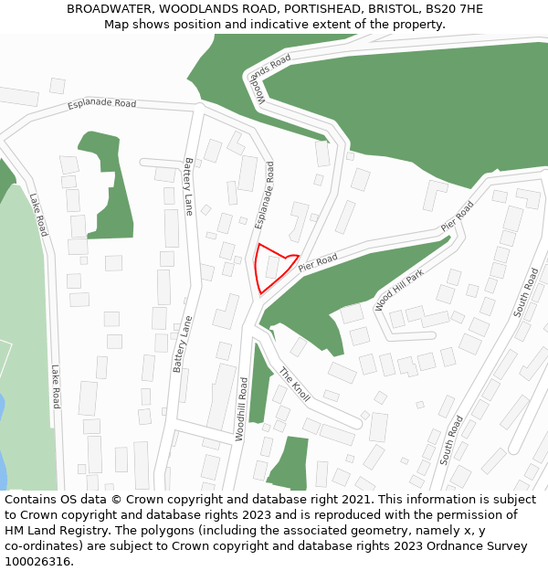 BROADWATER, WOODLANDS ROAD, PORTISHEAD, BRISTOL, BS20 7HE: Location map and indicative extent of plot