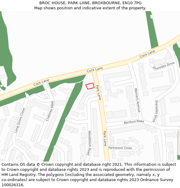 BROC HOUSE, PARK LANE, BROXBOURNE, EN10 7PG: Location map and indicative extent of plot