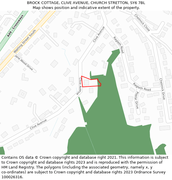BROCK COTTAGE, CLIVE AVENUE, CHURCH STRETTON, SY6 7BL: Location map and indicative extent of plot
