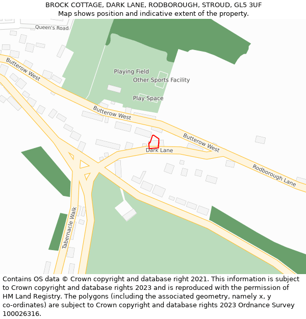 BROCK COTTAGE, DARK LANE, RODBOROUGH, STROUD, GL5 3UF: Location map and indicative extent of plot