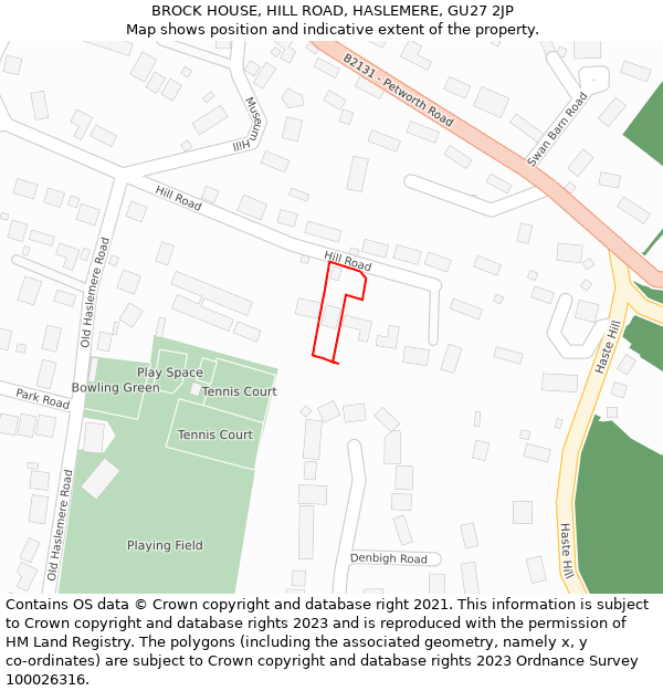 BROCK HOUSE, HILL ROAD, HASLEMERE, GU27 2JP: Location map and indicative extent of plot