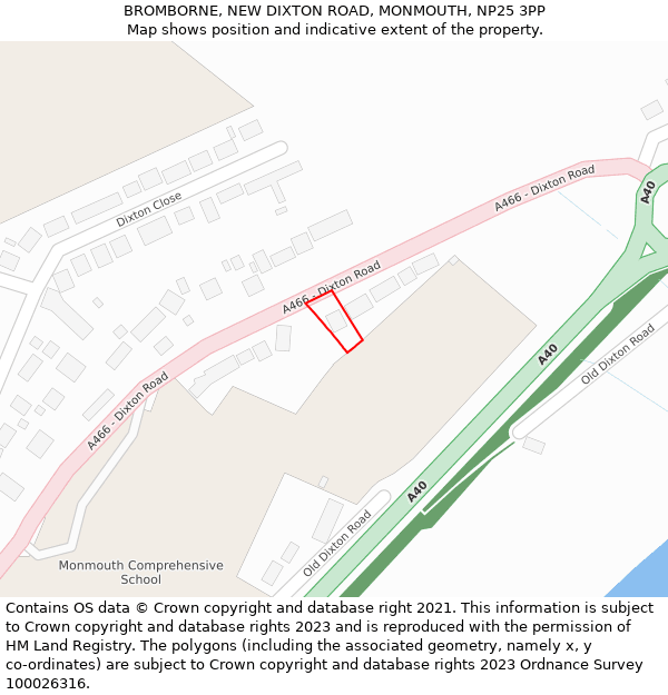 BROMBORNE, NEW DIXTON ROAD, MONMOUTH, NP25 3PP: Location map and indicative extent of plot