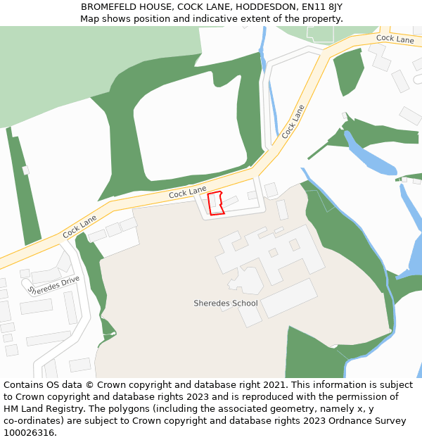 BROMEFELD HOUSE, COCK LANE, HODDESDON, EN11 8JY: Location map and indicative extent of plot