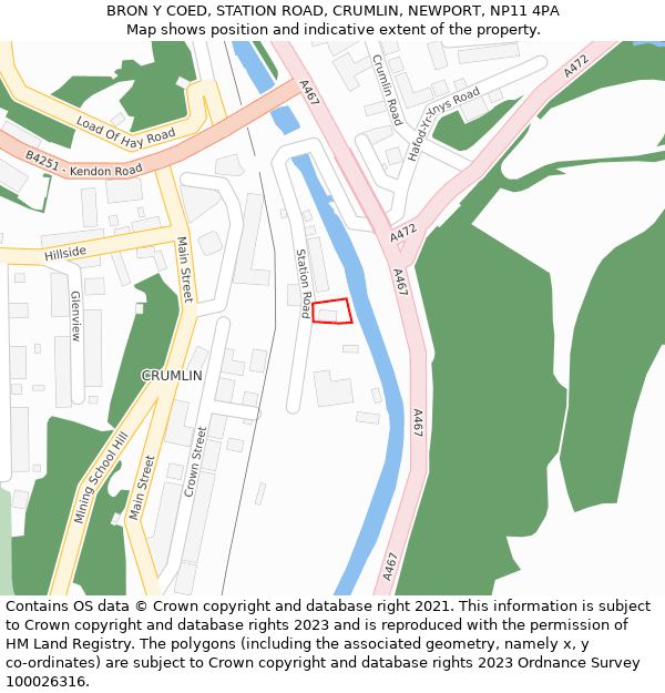 BRON Y COED, STATION ROAD, CRUMLIN, NEWPORT, NP11 4PA: Location map and indicative extent of plot