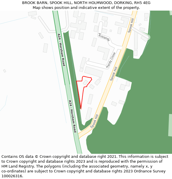 BROOK BARN, SPOOK HILL, NORTH HOLMWOOD, DORKING, RH5 4EG: Location map and indicative extent of plot