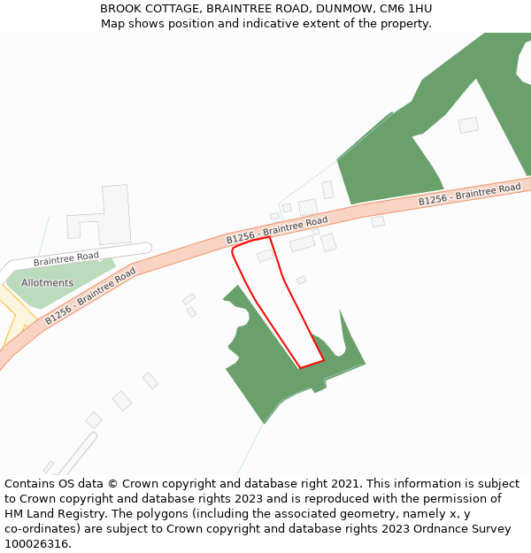 BROOK COTTAGE, BRAINTREE ROAD, DUNMOW, CM6 1HU: Location map and indicative extent of plot