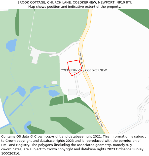 BROOK COTTAGE, CHURCH LANE, COEDKERNEW, NEWPORT, NP10 8TU: Location map and indicative extent of plot