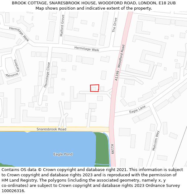 BROOK COTTAGE, SNARESBROOK HOUSE, WOODFORD ROAD, LONDON, E18 2UB: Location map and indicative extent of plot