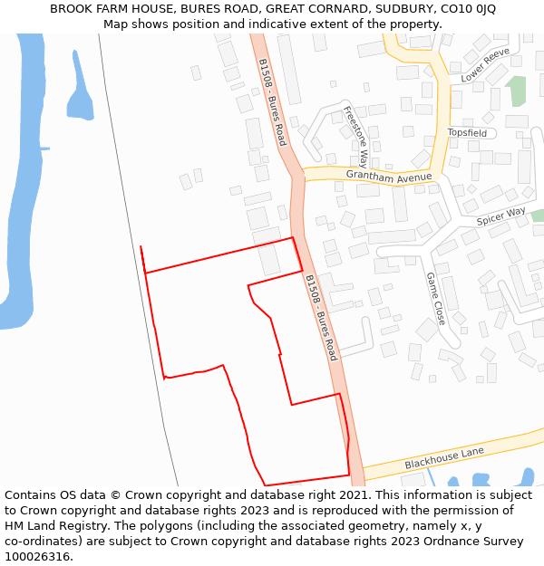 BROOK FARM HOUSE, BURES ROAD, GREAT CORNARD, SUDBURY, CO10 0JQ: Location map and indicative extent of plot