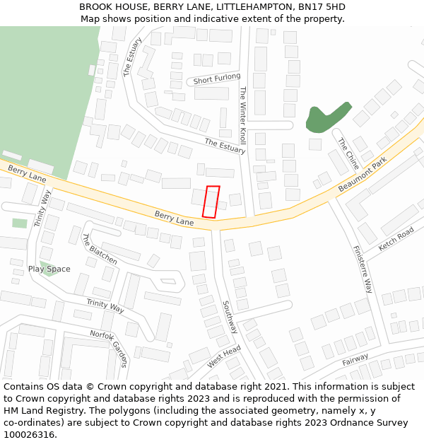 BROOK HOUSE, BERRY LANE, LITTLEHAMPTON, BN17 5HD: Location map and indicative extent of plot