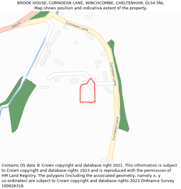 BROOK HOUSE, CORNDEAN LANE, WINCHCOMBE, CHELTENHAM, GL54 5NL: Location map and indicative extent of plot