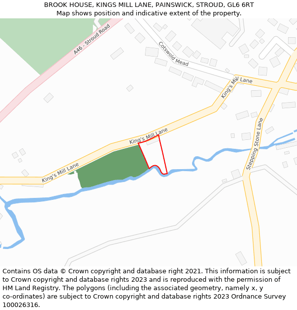 BROOK HOUSE, KINGS MILL LANE, PAINSWICK, STROUD, GL6 6RT: Location map and indicative extent of plot