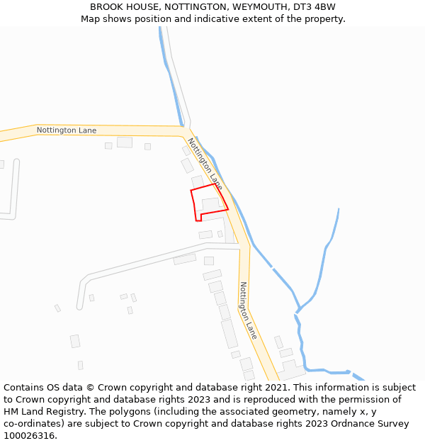 BROOK HOUSE, NOTTINGTON, WEYMOUTH, DT3 4BW: Location map and indicative extent of plot