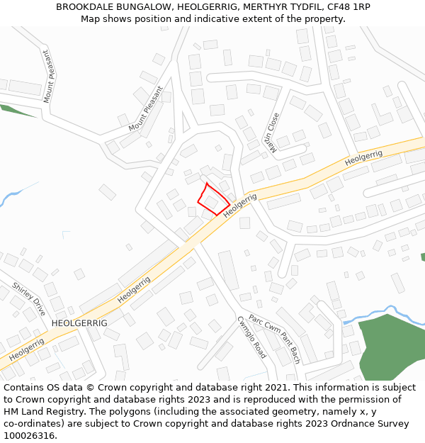 BROOKDALE BUNGALOW, HEOLGERRIG, MERTHYR TYDFIL, CF48 1RP: Location map and indicative extent of plot