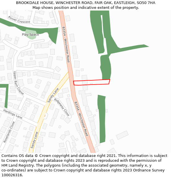 BROOKDALE HOUSE, WINCHESTER ROAD, FAIR OAK, EASTLEIGH, SO50 7HA: Location map and indicative extent of plot