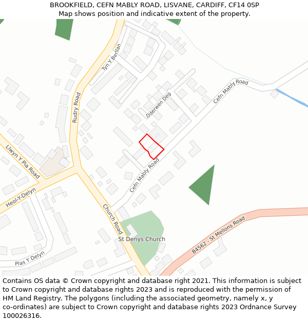 BROOKFIELD, CEFN MABLY ROAD, LISVANE, CARDIFF, CF14 0SP: Location map and indicative extent of plot
