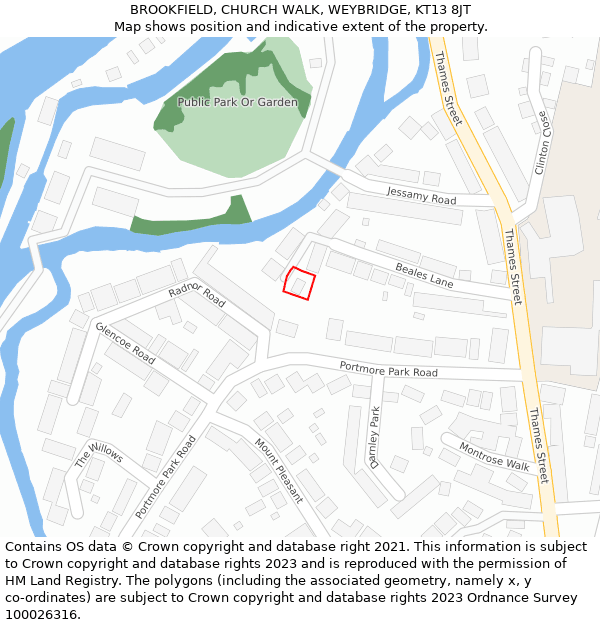 BROOKFIELD, CHURCH WALK, WEYBRIDGE, KT13 8JT: Location map and indicative extent of plot