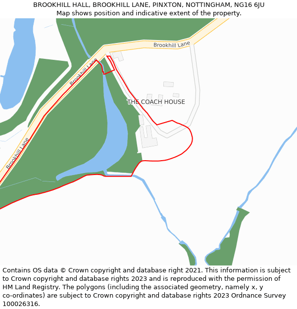 BROOKHILL HALL, BROOKHILL LANE, PINXTON, NOTTINGHAM, NG16 6JU: Location map and indicative extent of plot