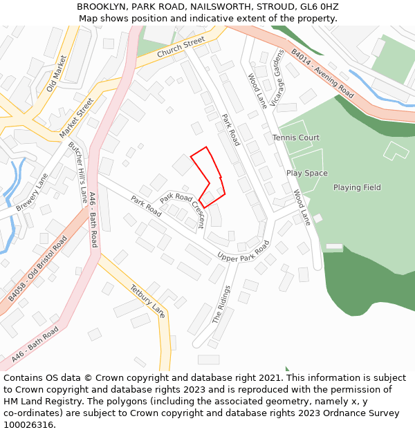 BROOKLYN, PARK ROAD, NAILSWORTH, STROUD, GL6 0HZ: Location map and indicative extent of plot