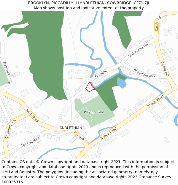 BROOKLYN, PICCADILLY, LLANBLETHIAN, COWBRIDGE, CF71 7JL: Location map and indicative extent of plot