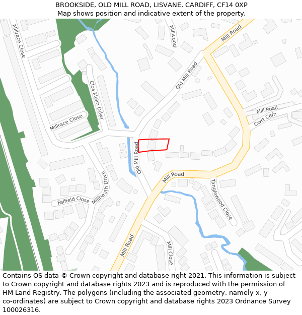 BROOKSIDE, OLD MILL ROAD, LISVANE, CARDIFF, CF14 0XP: Location map and indicative extent of plot