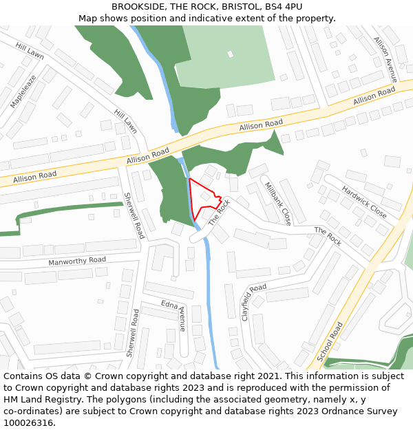 BROOKSIDE, THE ROCK, BRISTOL, BS4 4PU: Location map and indicative extent of plot