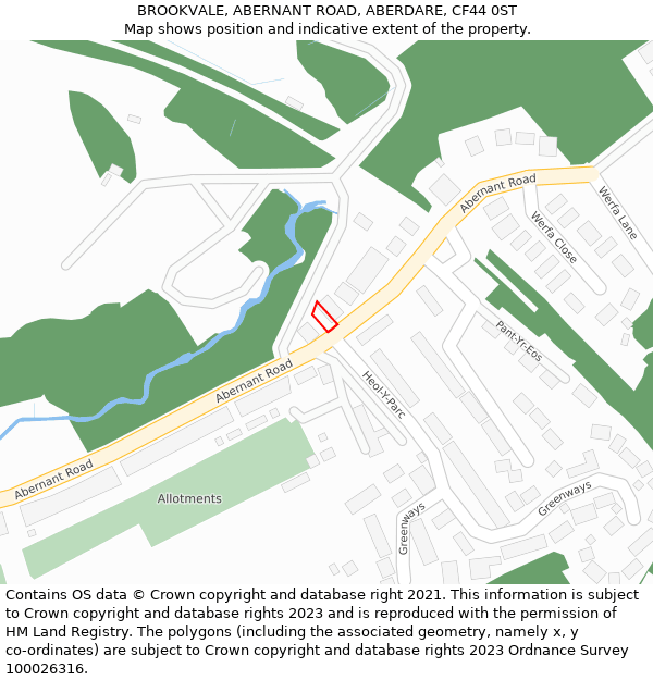 BROOKVALE, ABERNANT ROAD, ABERDARE, CF44 0ST: Location map and indicative extent of plot