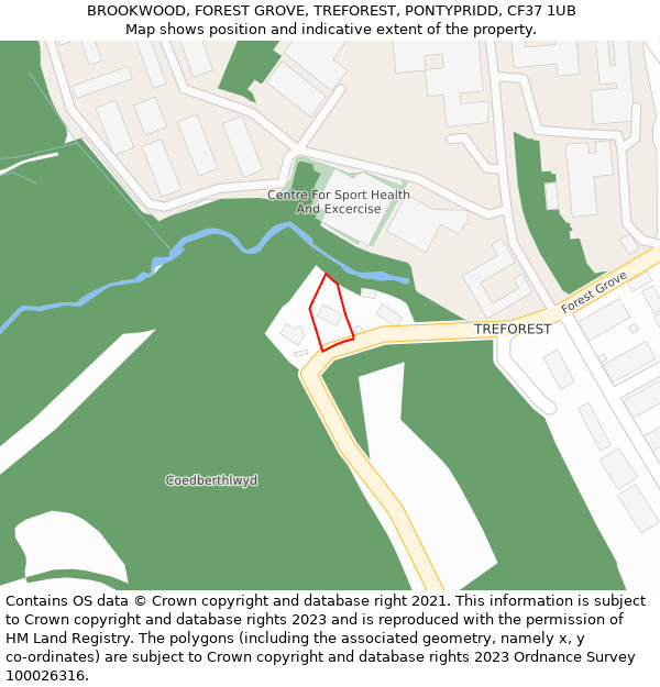 BROOKWOOD, FOREST GROVE, TREFOREST, PONTYPRIDD, CF37 1UB: Location map and indicative extent of plot