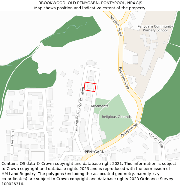 BROOKWOOD, OLD PENYGARN, PONTYPOOL, NP4 8JS: Location map and indicative extent of plot