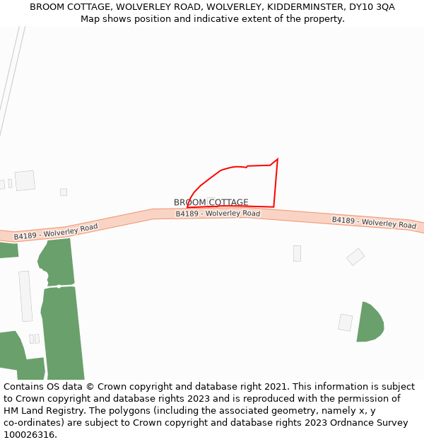 BROOM COTTAGE, WOLVERLEY ROAD, WOLVERLEY, KIDDERMINSTER, DY10 3QA: Location map and indicative extent of plot