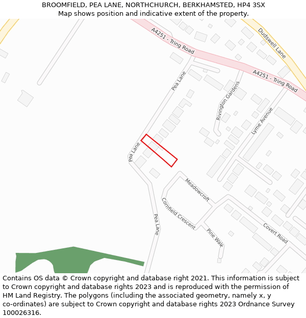 BROOMFIELD, PEA LANE, NORTHCHURCH, BERKHAMSTED, HP4 3SX: Location map and indicative extent of plot
