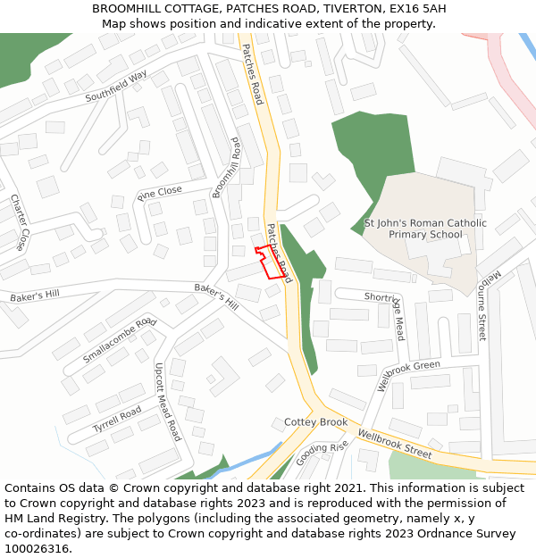 BROOMHILL COTTAGE, PATCHES ROAD, TIVERTON, EX16 5AH: Location map and indicative extent of plot