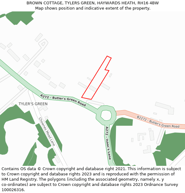 BROWN COTTAGE, TYLERS GREEN, HAYWARDS HEATH, RH16 4BW: Location map and indicative extent of plot