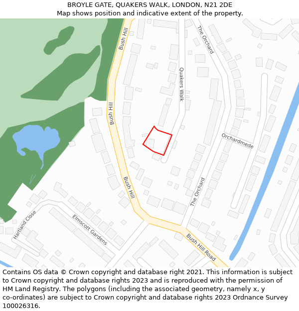 BROYLE GATE, QUAKERS WALK, LONDON, N21 2DE: Location map and indicative extent of plot