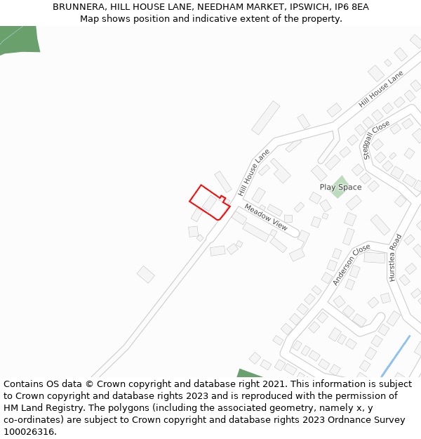 BRUNNERA, HILL HOUSE LANE, NEEDHAM MARKET, IPSWICH, IP6 8EA: Location map and indicative extent of plot